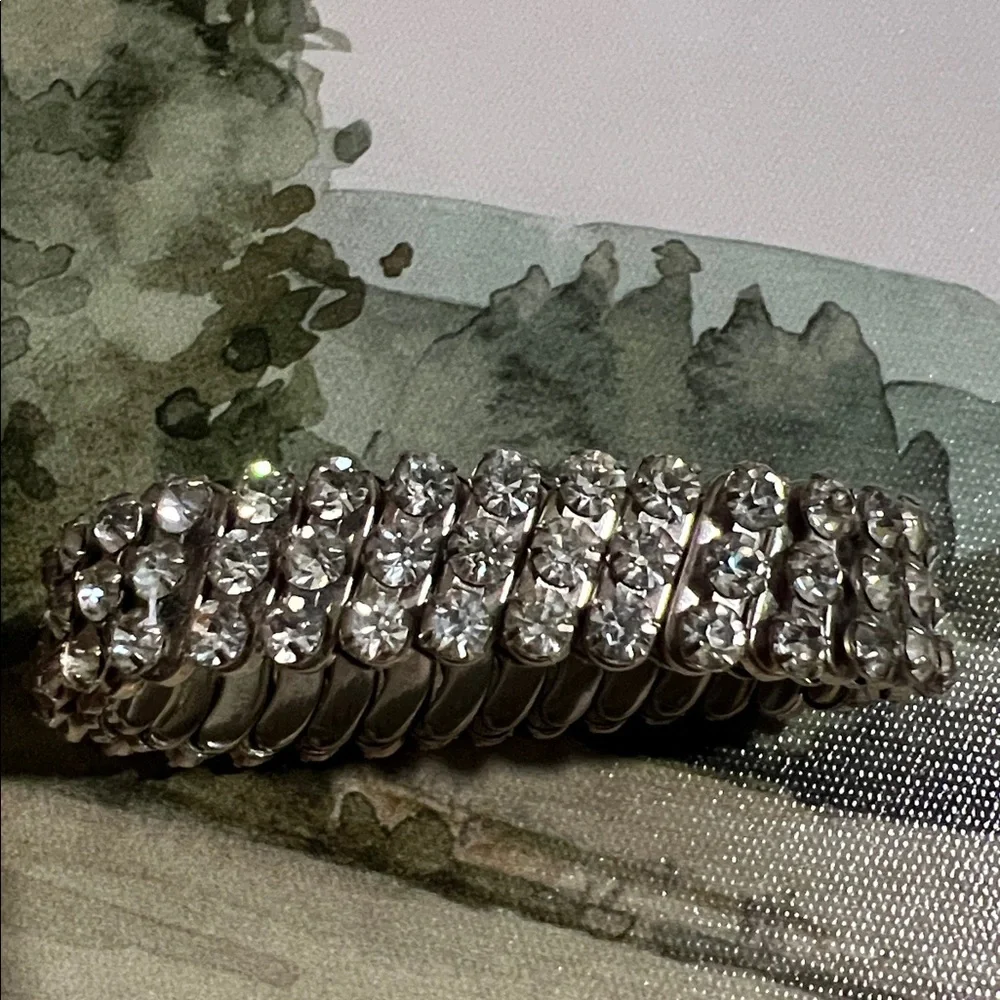 Vintage Silver Rhinestone Expansion Japan Stretch Bracelet